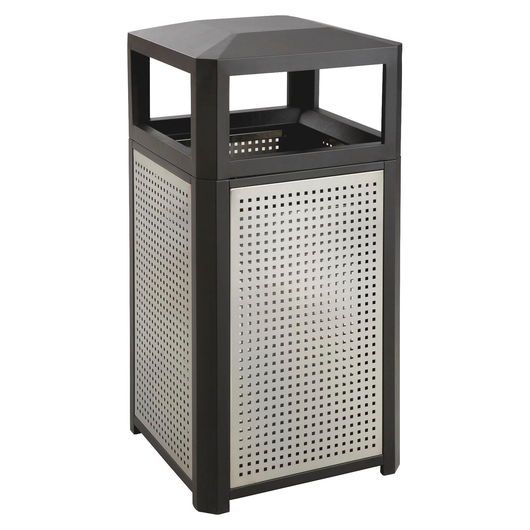 Safco Evos Side Open Waste Receptacle, 38 Gallon, Steel, Black/Gray 1473396